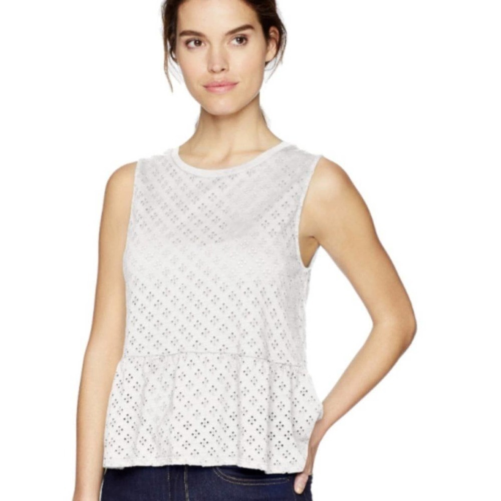 🦋 ANTHROPOLOGIE 3 Dots Eyelet Peplum Tank Top - Picture 1 of 8